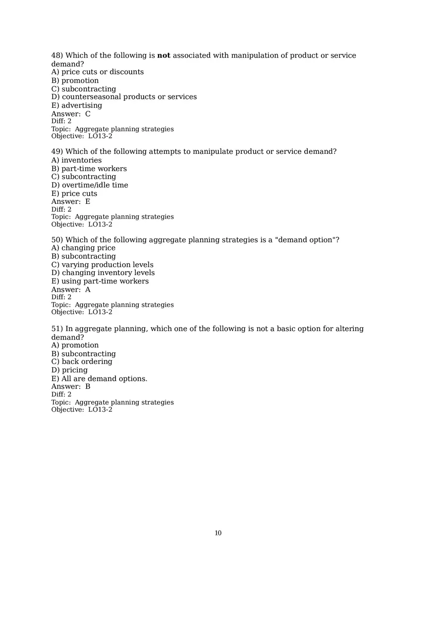 Chapter 13  Aggregate Planning Multiple Choice - Page 10