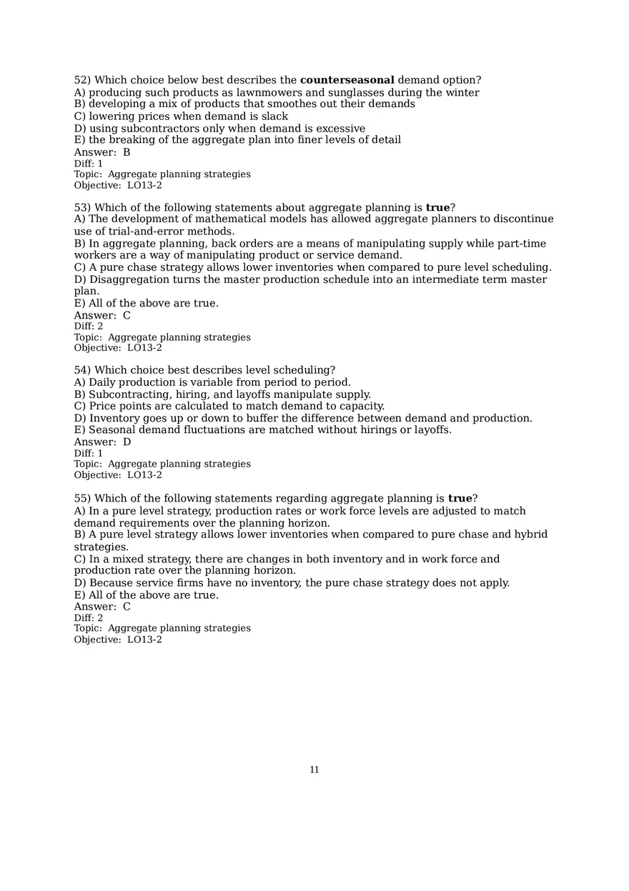 Chapter 13  Aggregate Planning Multiple Choice - Page 11