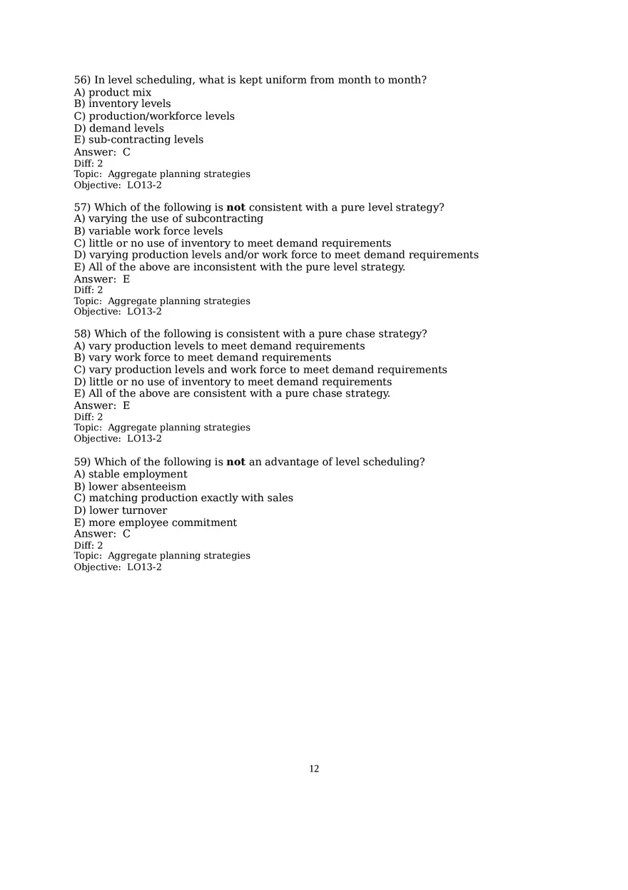 Chapter 13  Aggregate Planning Multiple Choice - Page 12