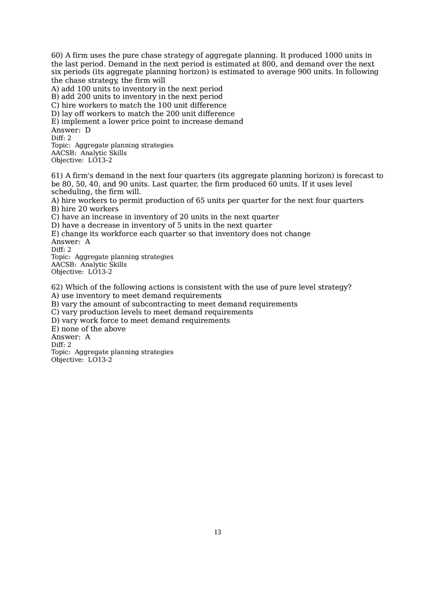 Chapter 13  Aggregate Planning Multiple Choice - Page 13
