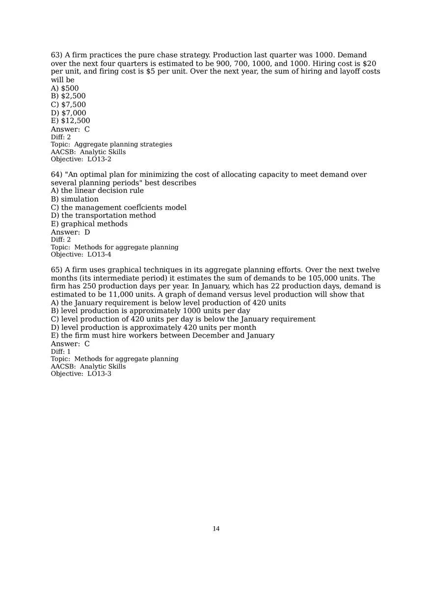 Chapter 13  Aggregate Planning Multiple Choice - Page 14