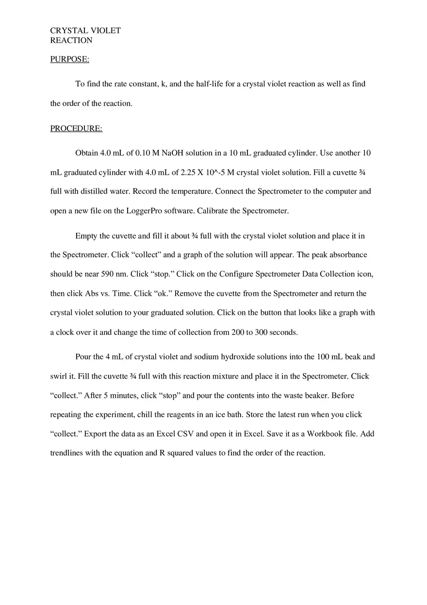 Integrated Rate Laws Crystal Violet Reaction - Page 2