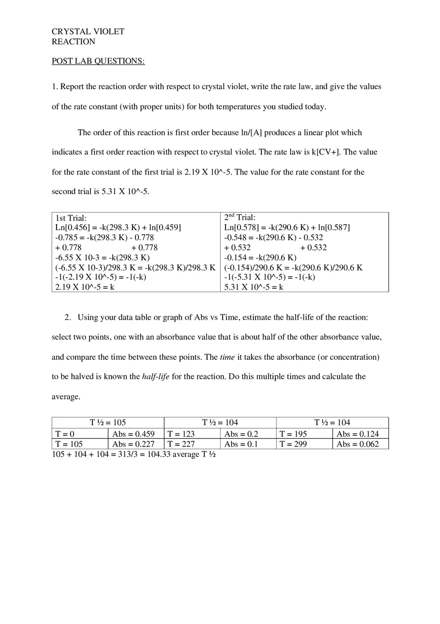 Integrated Rate Laws Crystal Violet Reaction - Page 4