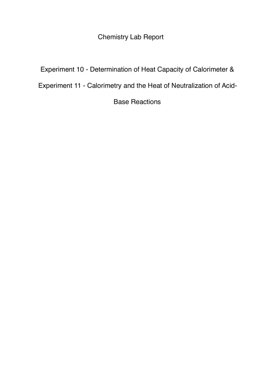 Thermochemistry Lab Report - Page 1