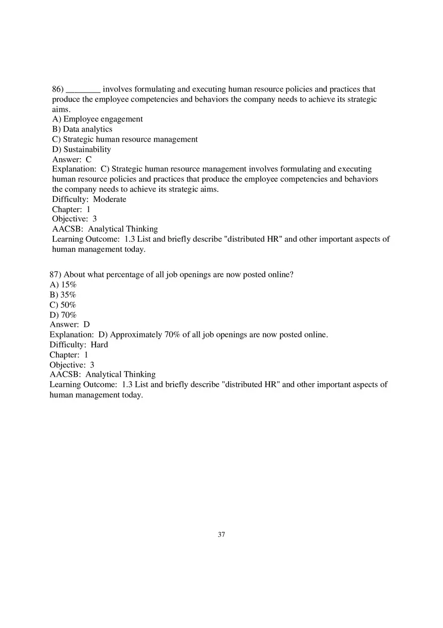 Chapter 1 Introduction to Human Resource Management Multiple Choice 4 - Page 1