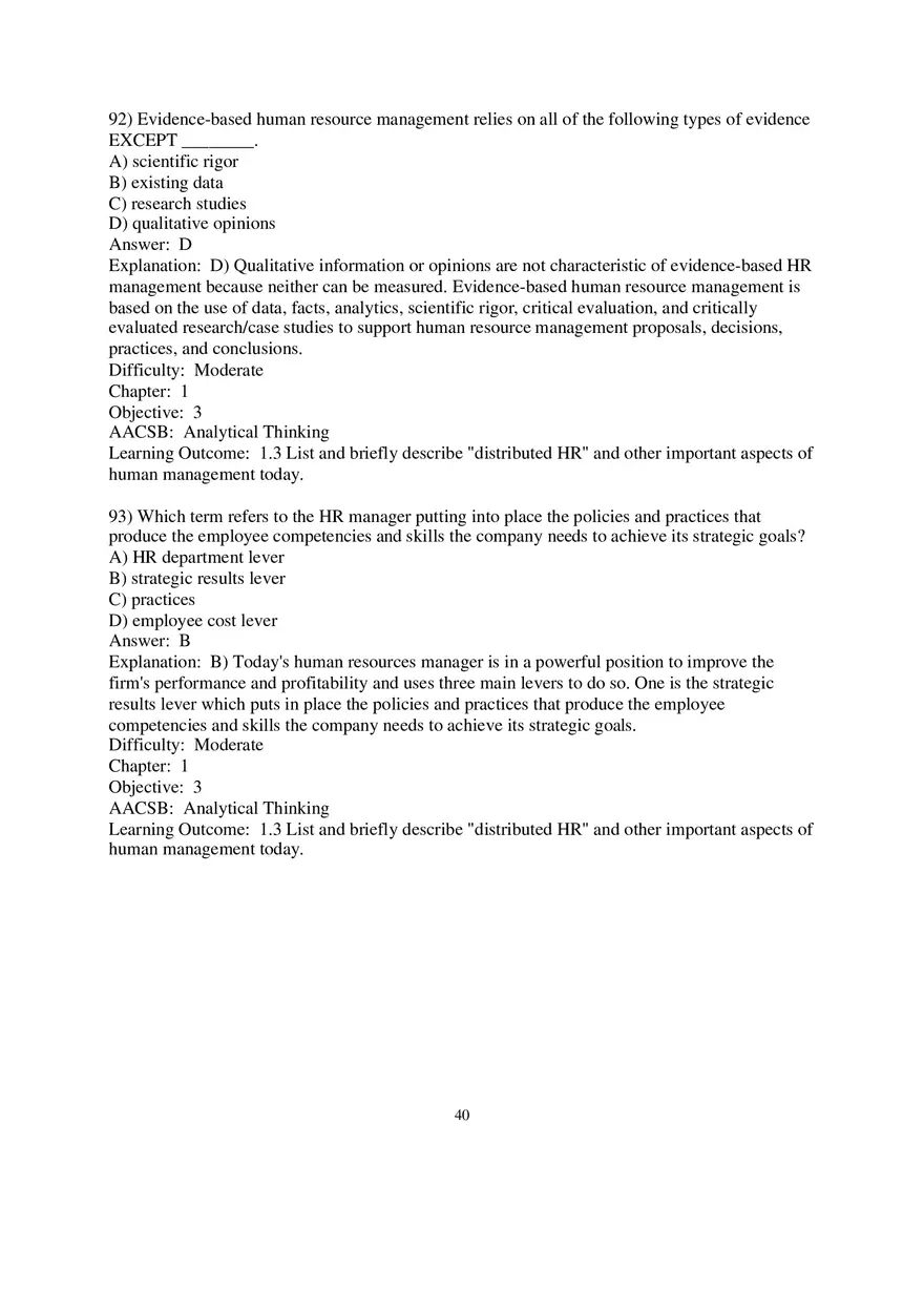 Chapter 1 Introduction to Human Resource Management Multiple Choice 4 - Page 4