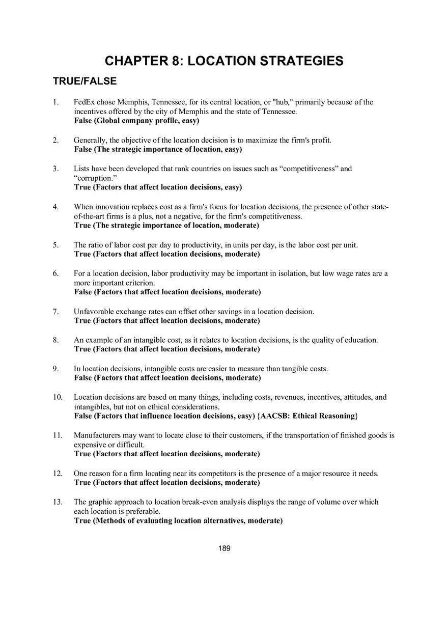 Chapter 8 Location Strategies True False - Page 1