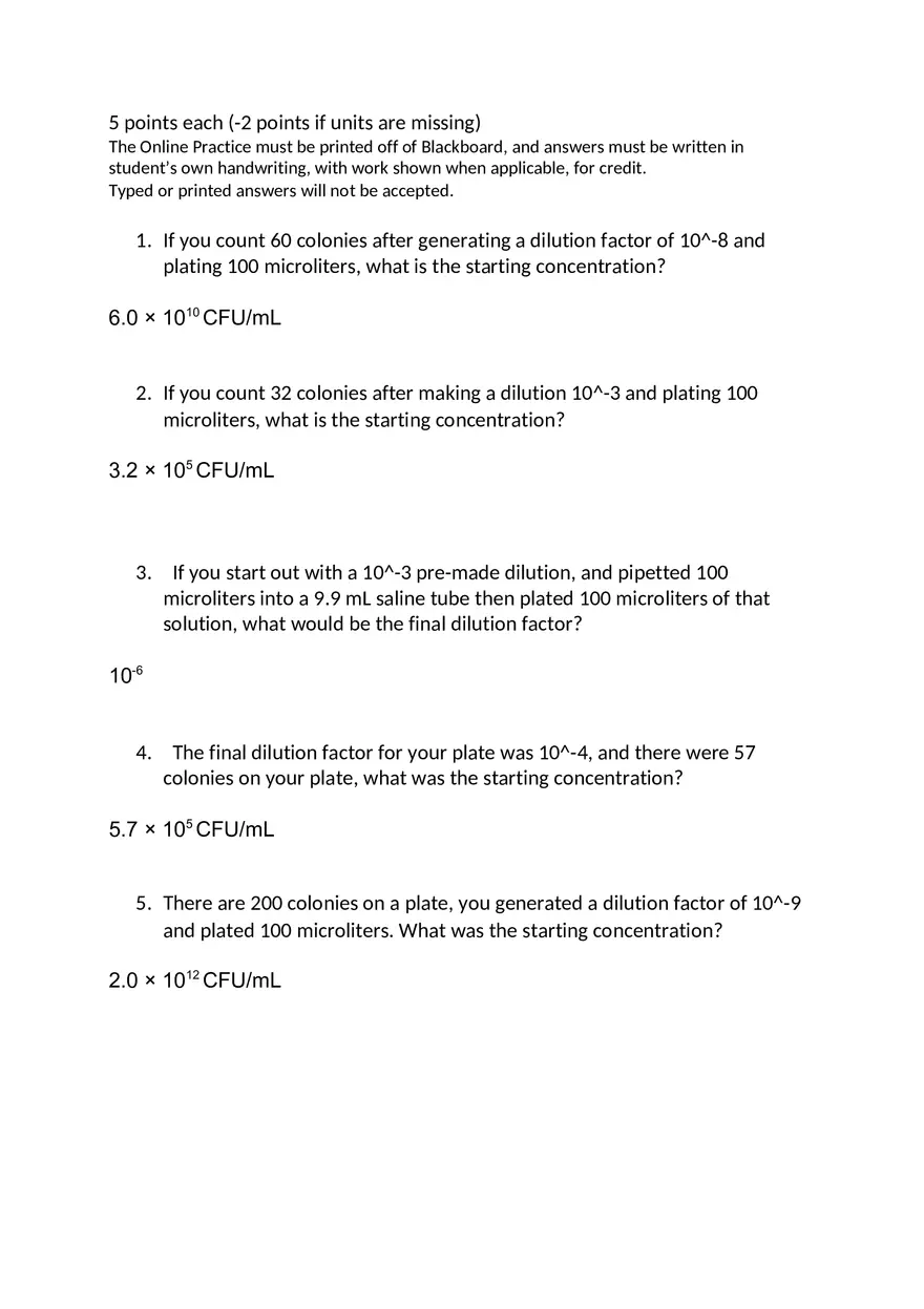 Serial Dilution Practice Problems - Page 1
