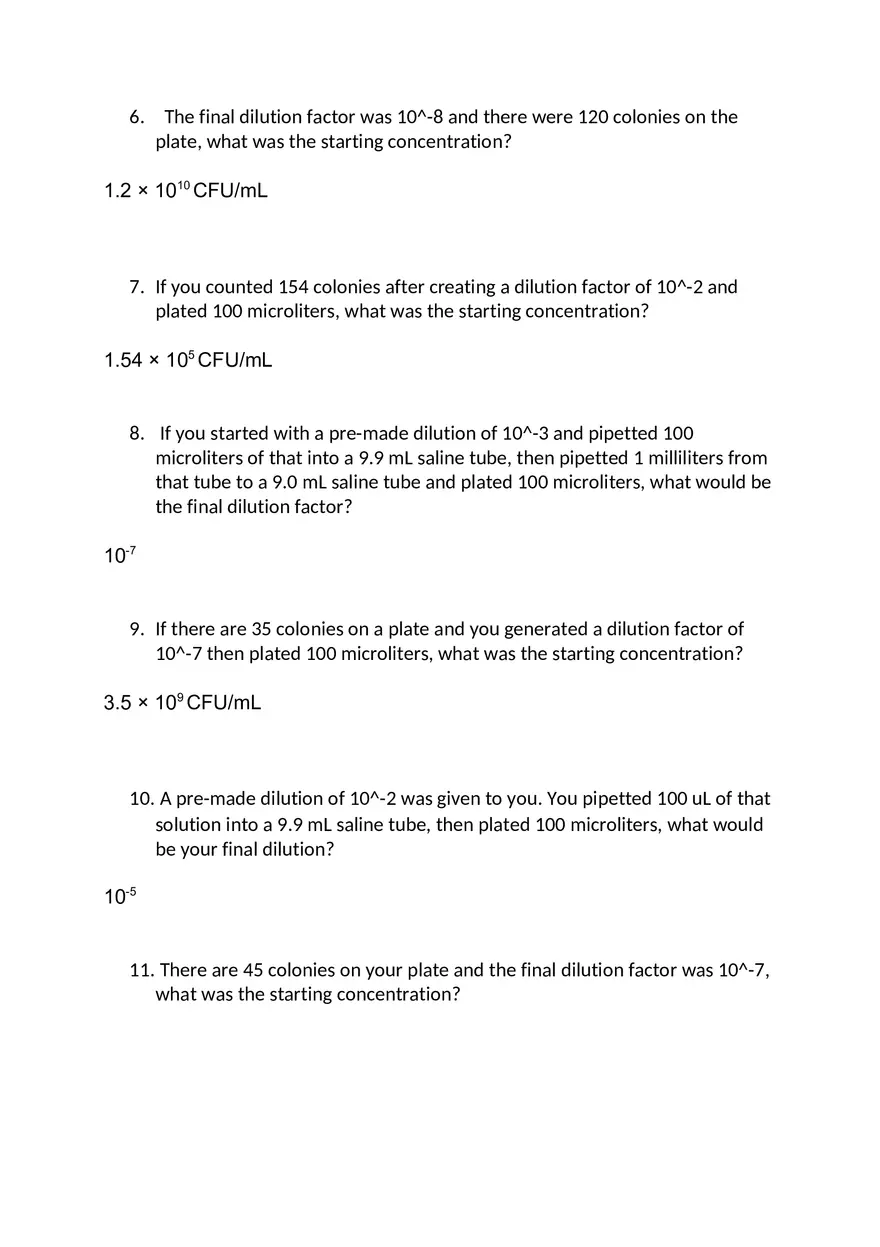 Serial Dilution Practice Problems - Page 2