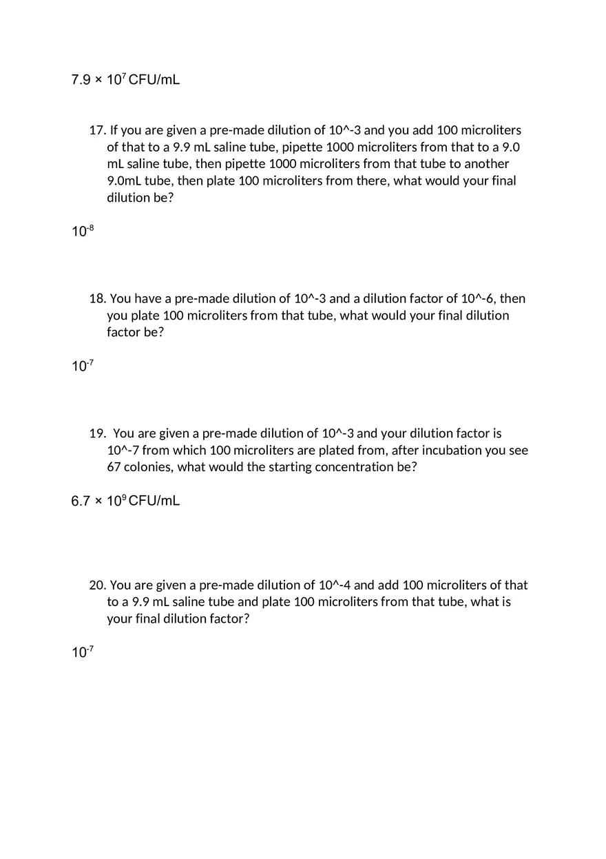 Serial Dilution Practice Problems - Page 4