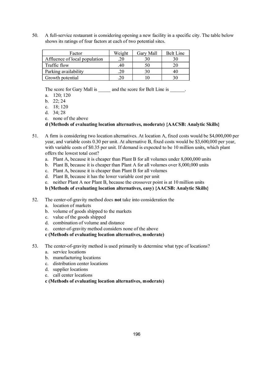 Chapter 8 Location Strategies Multiple Choice - Page 7