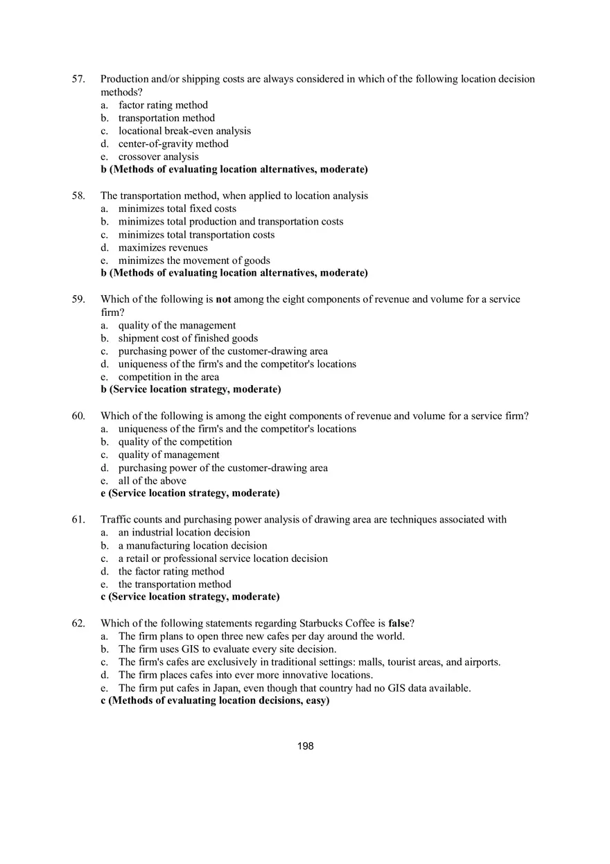 Chapter 8 Location Strategies Multiple Choice - Page 9