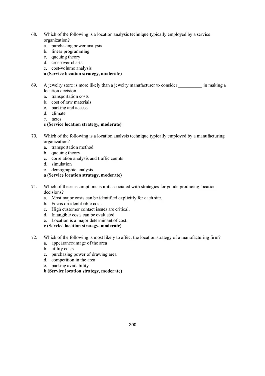 Chapter 8 Location Strategies Multiple Choice - Page 11