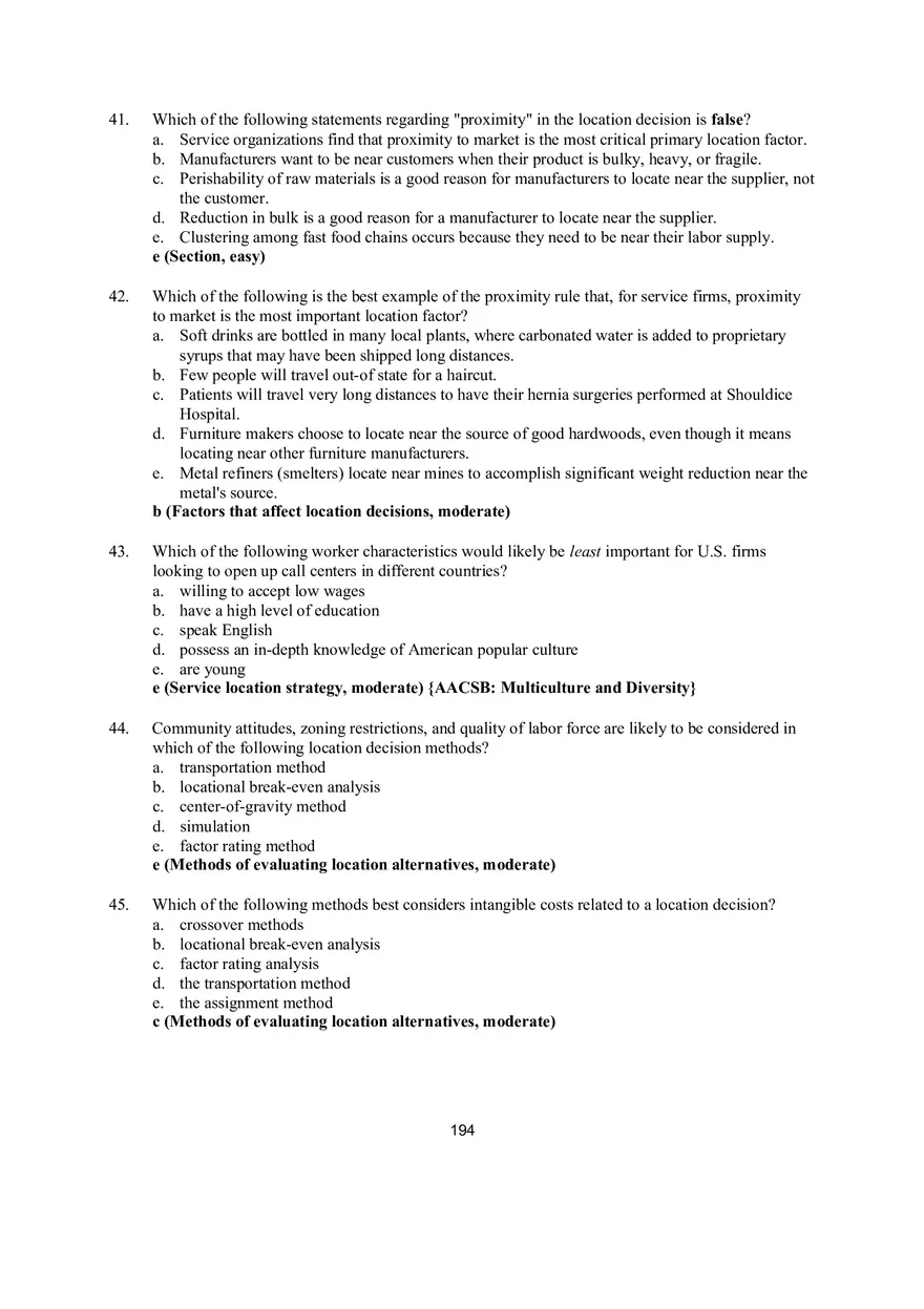 Chapter 8 Location Strategies Multiple Choice - Page 5