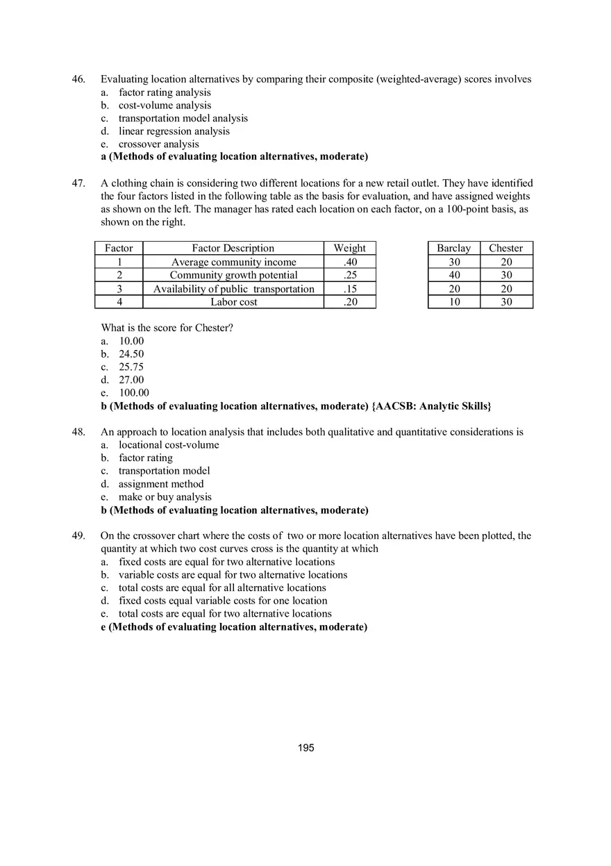 Chapter 8 Location Strategies Multiple Choice - Page 6