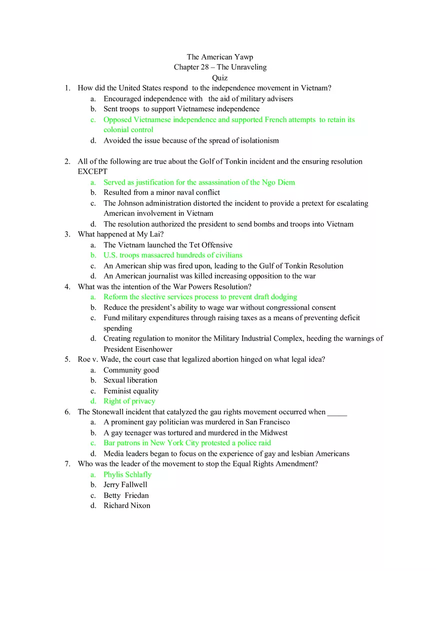 The American Yawp Chapter 28 – The Unraveling Quiz - Page 1