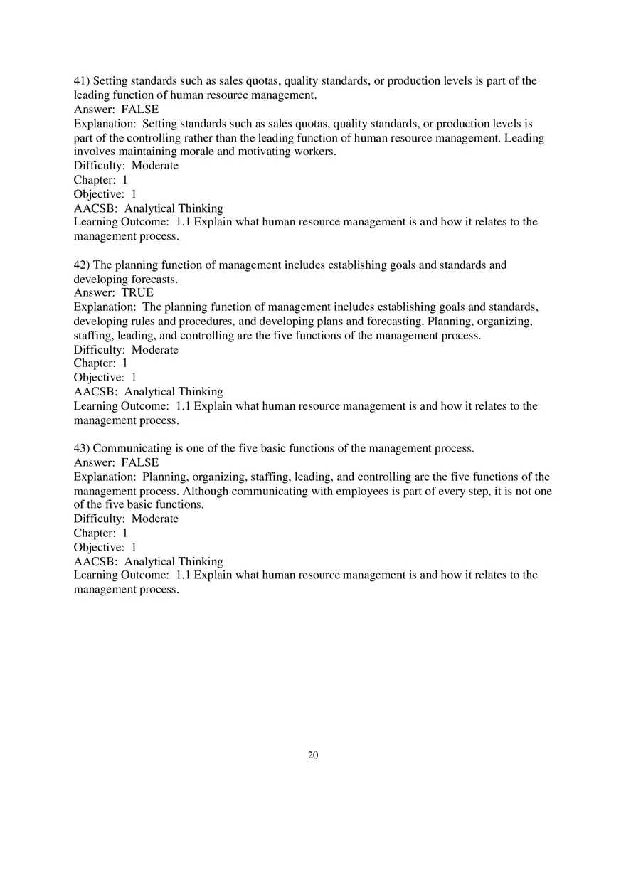 Chapter 1 Introduction to Human Resource Management True False 1 - Page 1
