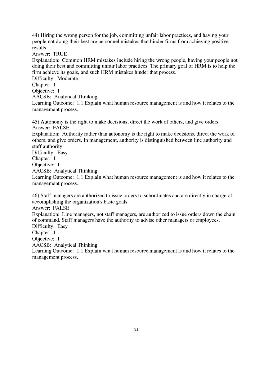 Chapter 1 Introduction to Human Resource Management True False 1 - Page 2