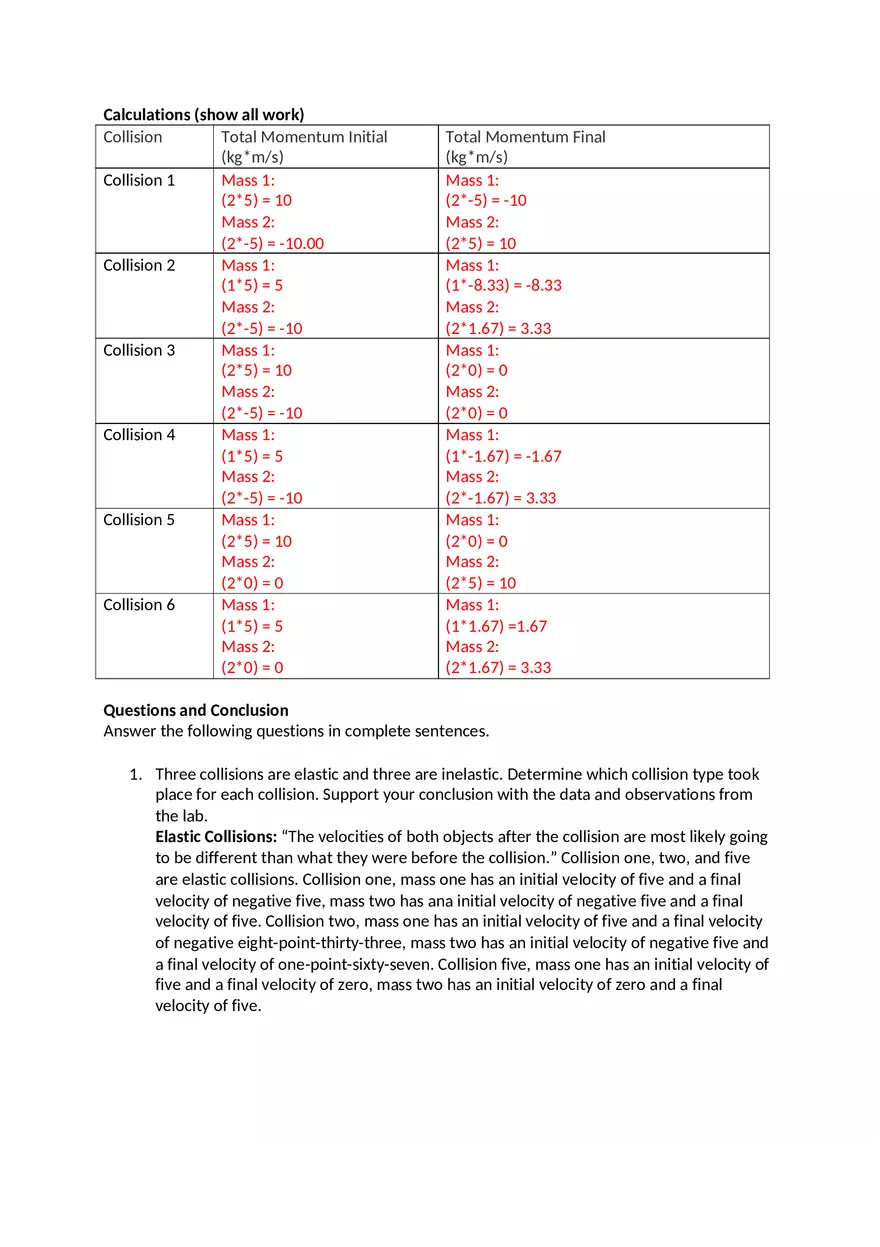 Conservation of Momentum Lab Worksheet - Page 2