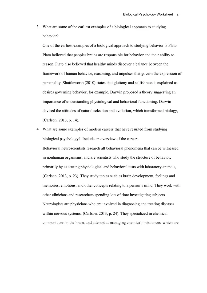 Biological Psychology Worksheet - Page 2