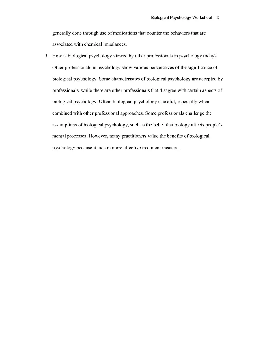 Biological Psychology Worksheet - Page 3