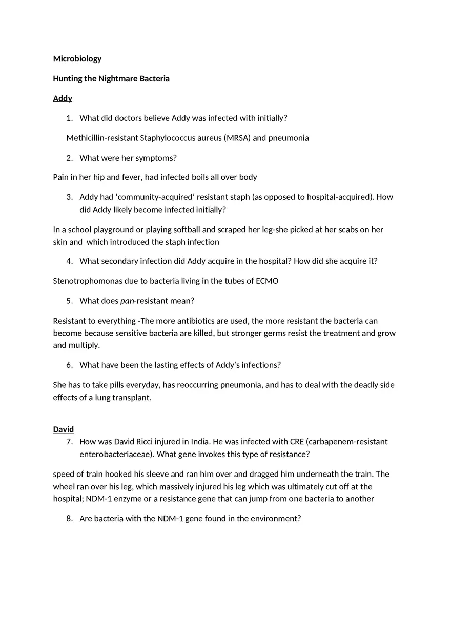 Hunting the Nightmare Bacteria Worksheet - Page 1