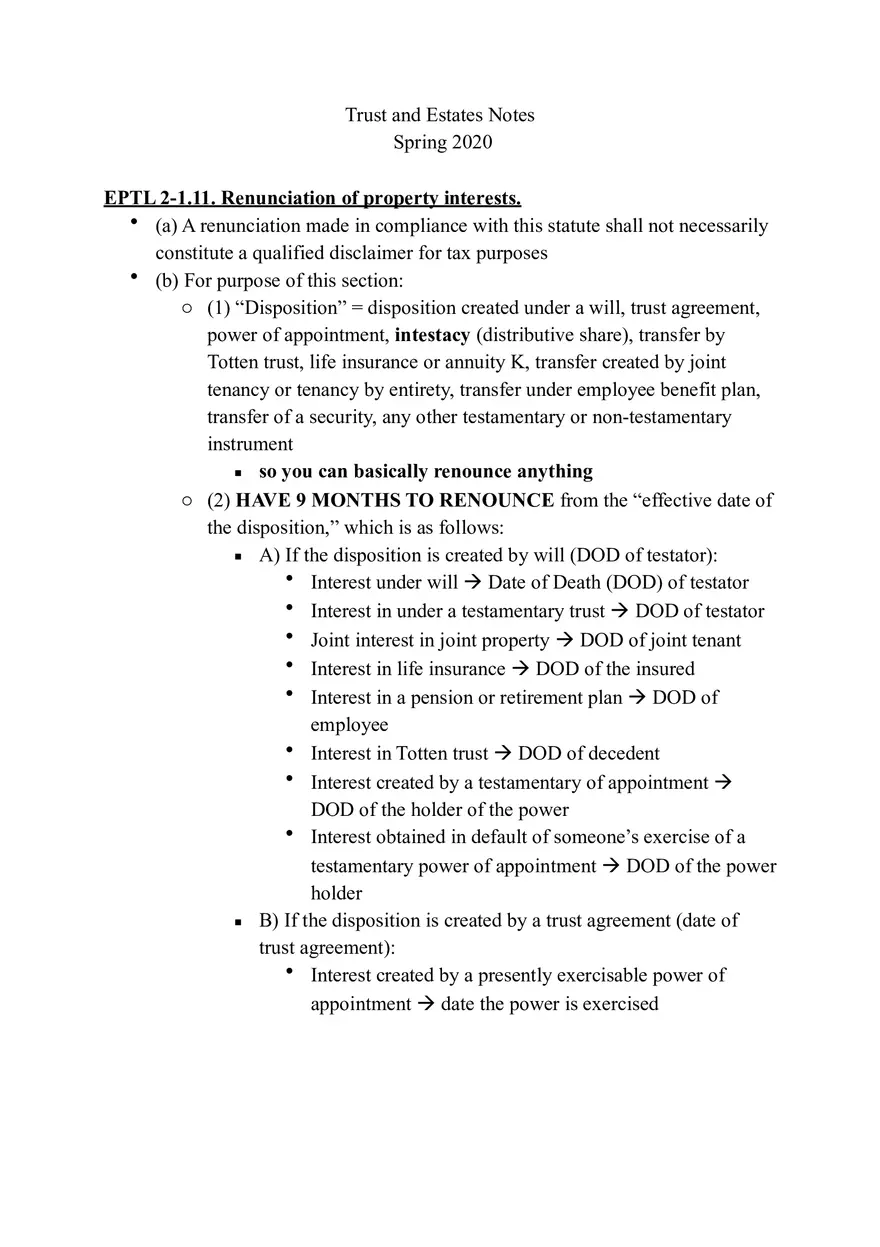 Trust and Estates Notes - Page 1