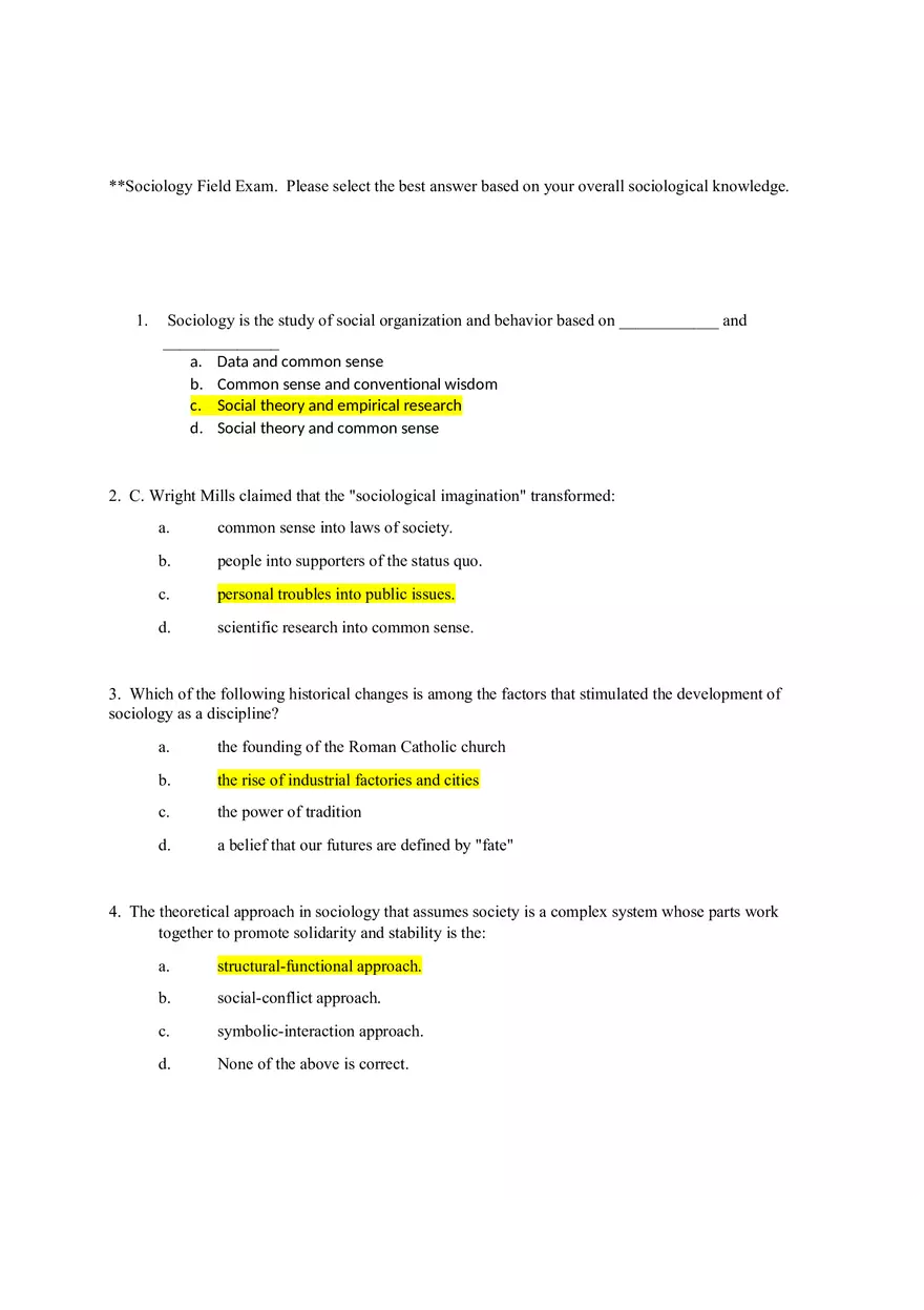 Sociology Field Exam - Page 1