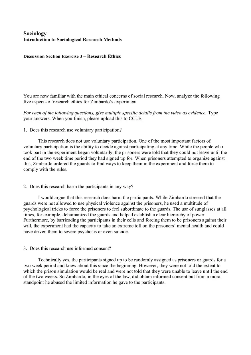 Discussion Section Exercise 3 – Research Ethics - Page 1