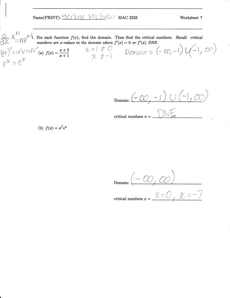 MAC 2233 - Worksheet 7 - Page 1