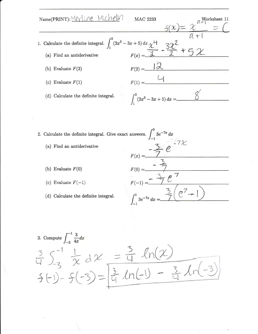 MAC 2233 - Worksheet 11 - Page 1