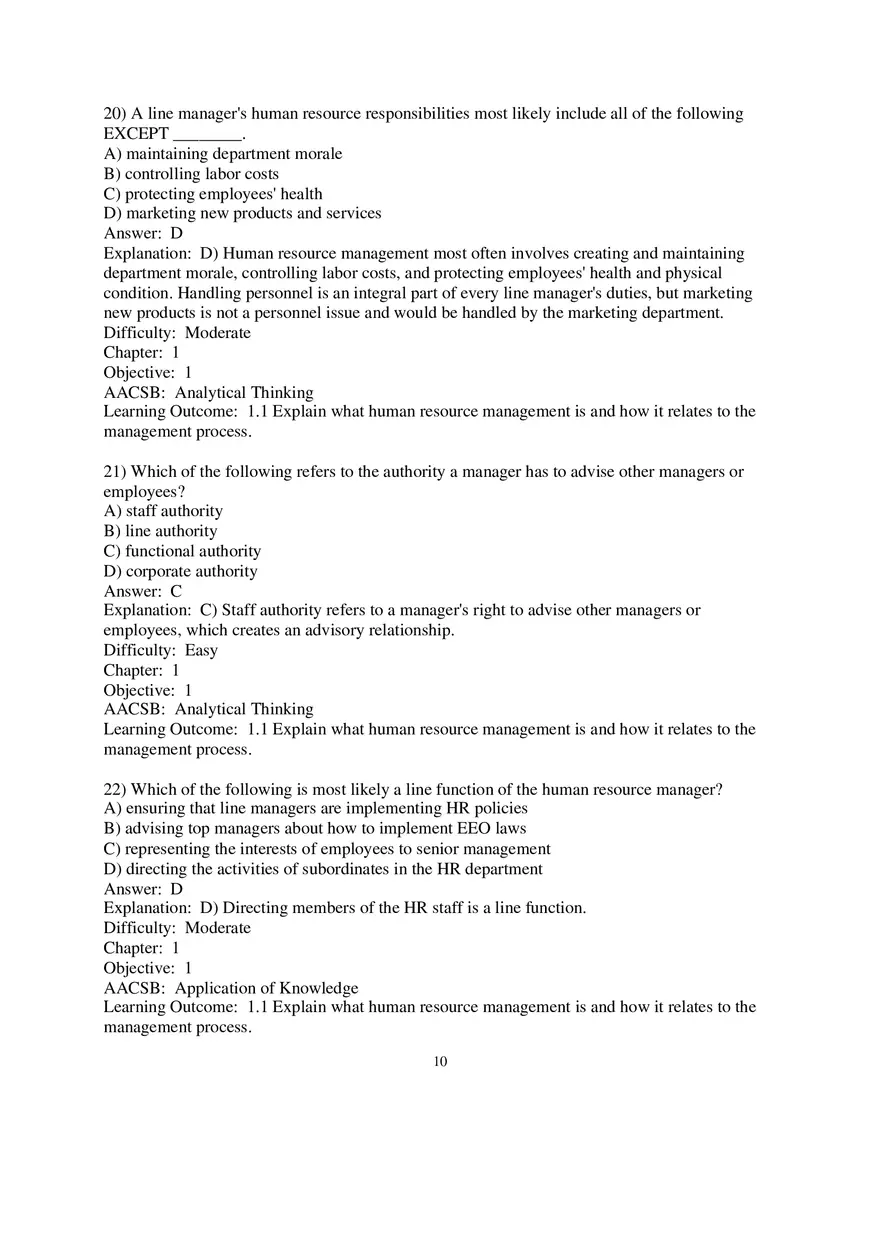 Chapter 1 Introduction to Human Resource Management Multiple Choice 2 - Page 1