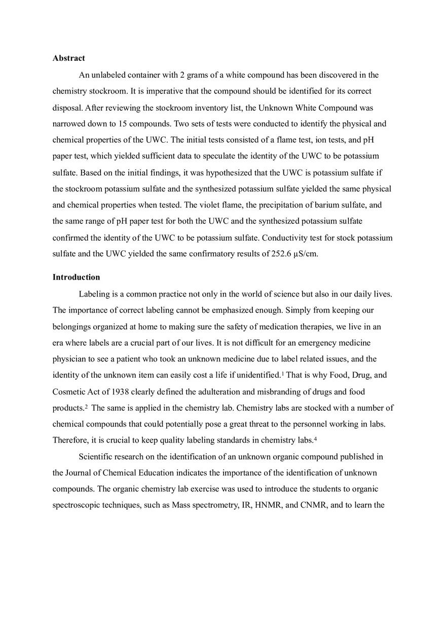 Identification of the Unknown White Compound by Compound Synthesis and Tests of their Physical and Chemical Properties - Page 2