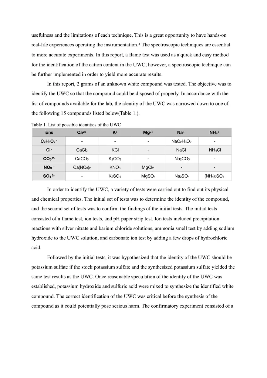 Identification of the Unknown White Compound by Compound Synthesis and Tests of their Physical and Chemical Properties - Page 4