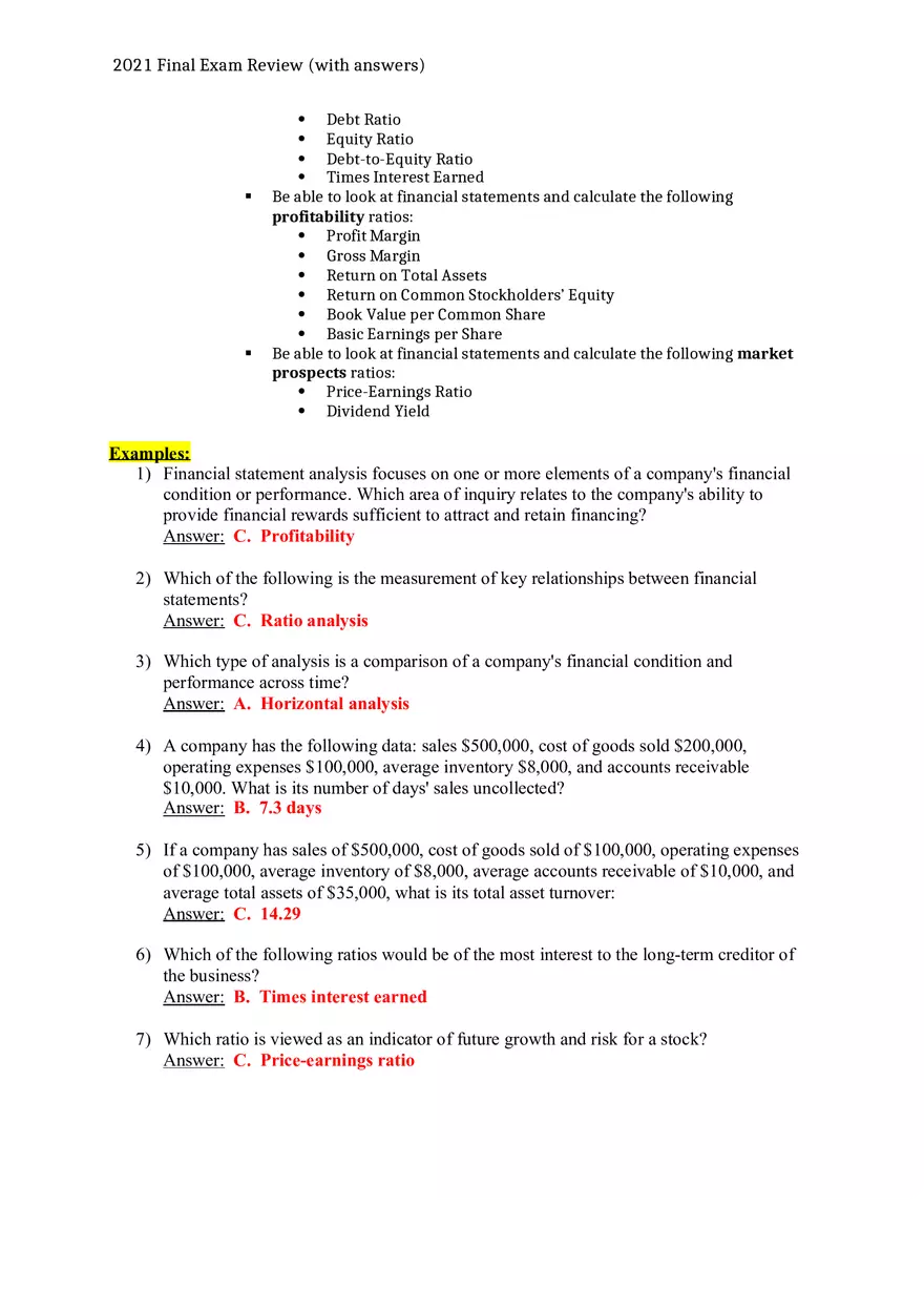 Accounting 2021 Final Exam Review (with Answers) - Page 8