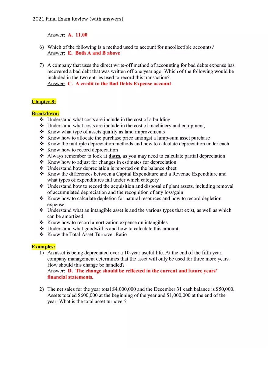 Accounting 2021 Final Exam Review (with Answers) - Page 2