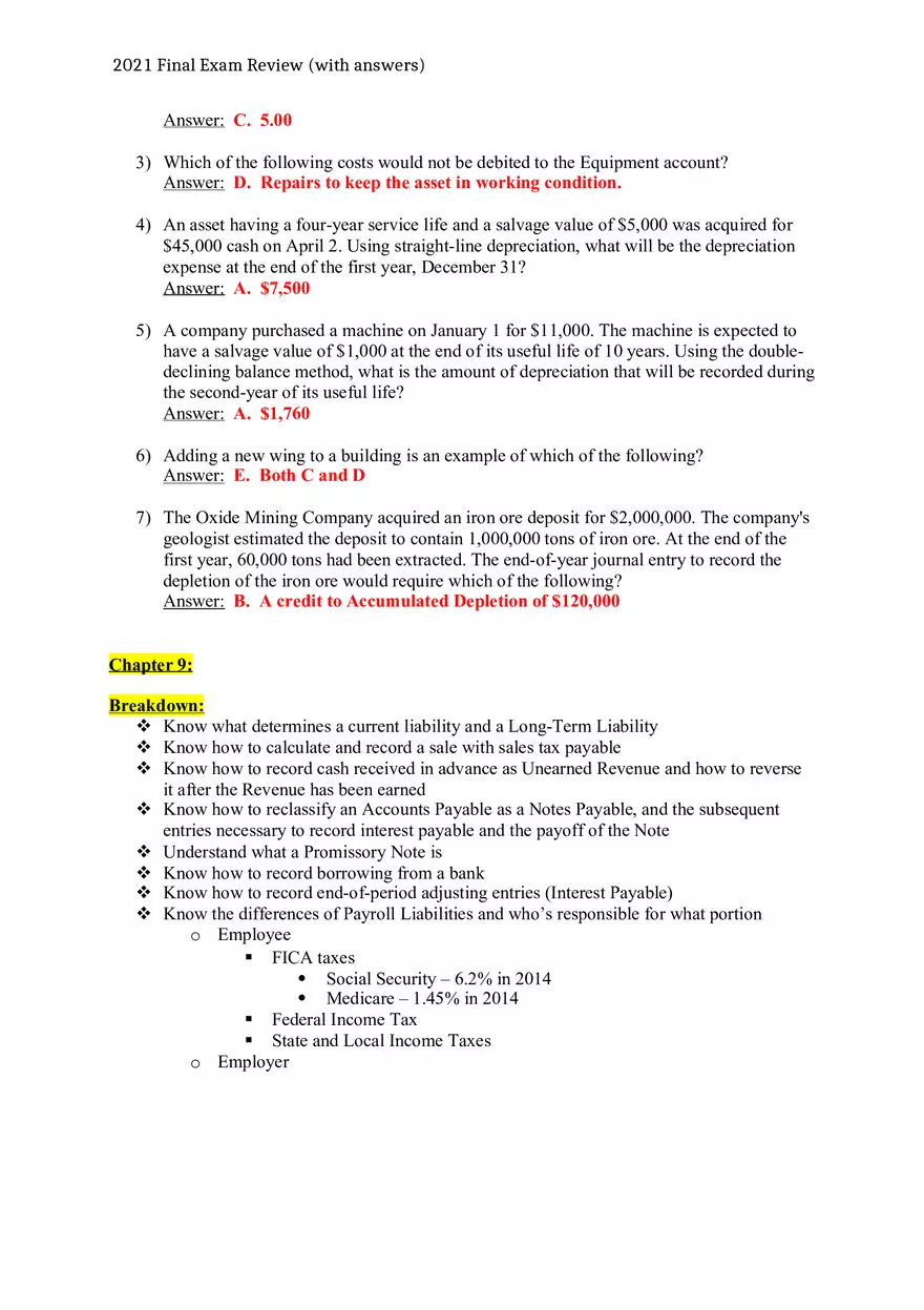 Accounting 2021 Final Exam Review (with Answers) - Page 3
