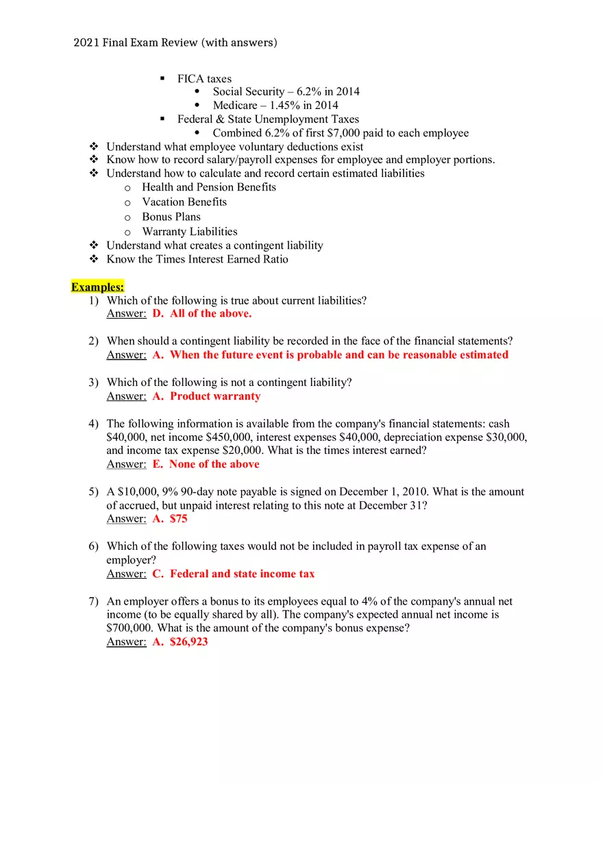 Accounting 2021 Final Exam Review (with Answers) - Page 4
