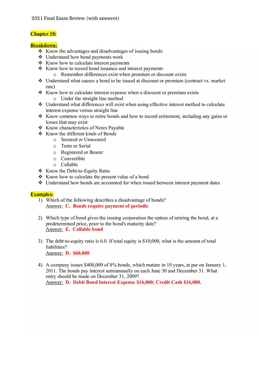 Accounting 2021 Final Exam Review (with Answers) - Page 5