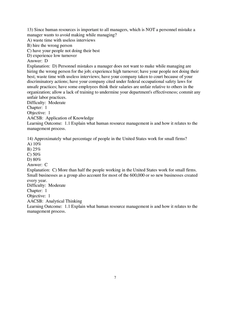 Chapter 1 Introduction to Human Resource Management Multiple Choice 1 - Page 7