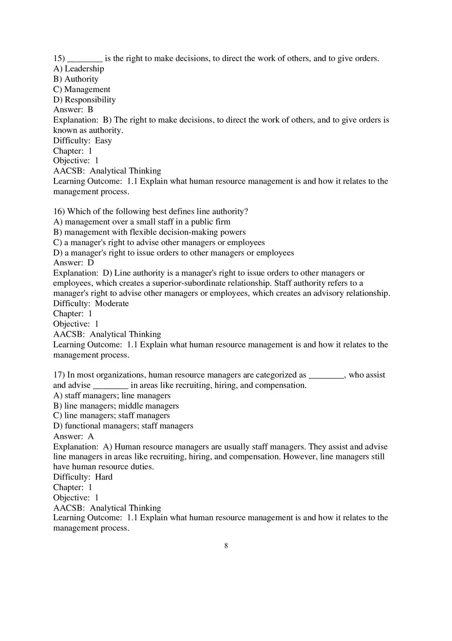 Chapter 1 Introduction to Human Resource Management Multiple Choice 1 - Page 8