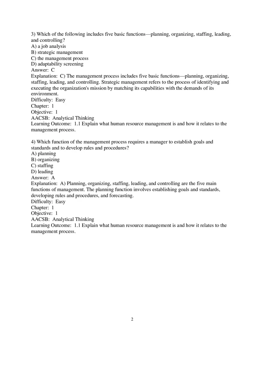 Chapter 1 Introduction to Human Resource Management Multiple Choice 1 - Page 2