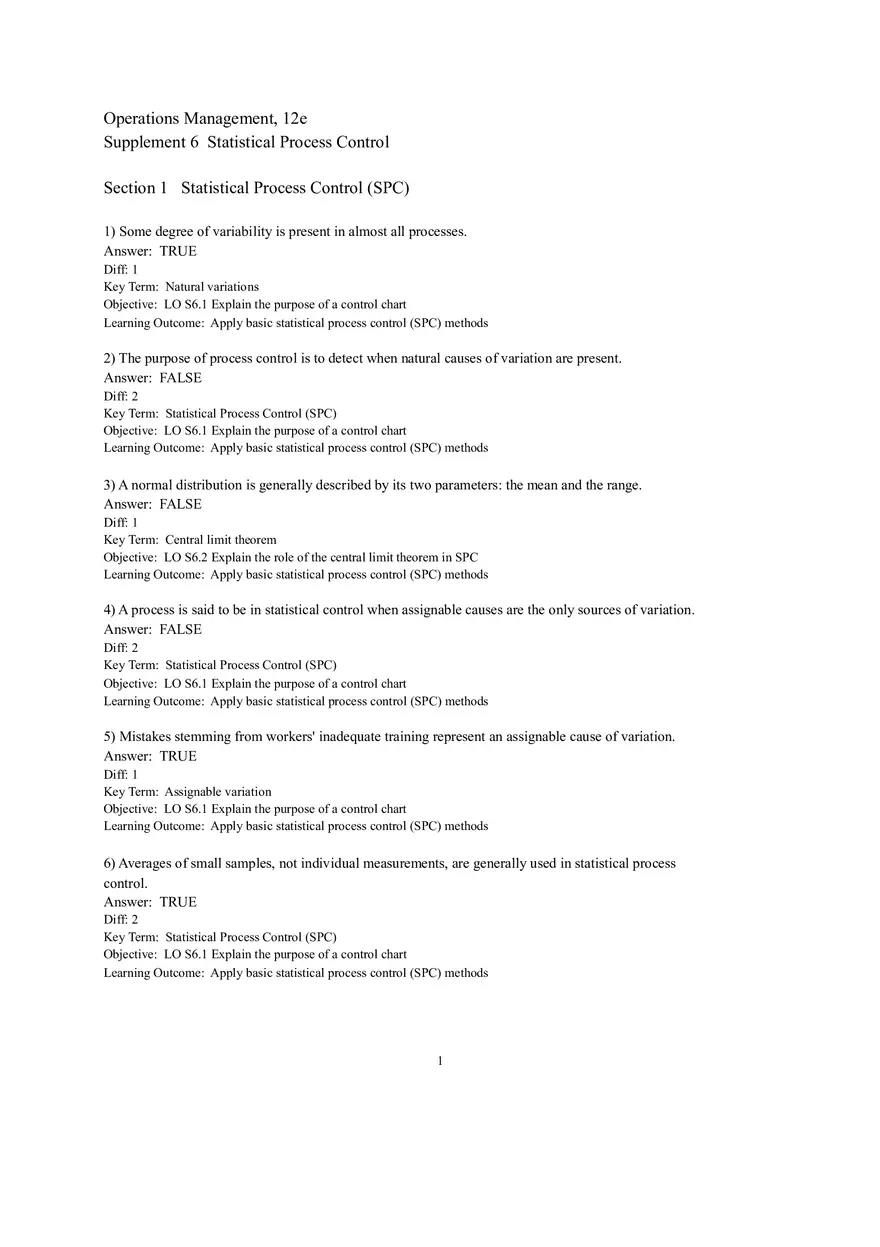 Section 1 Statistical Process Control (SPC) - Page 1