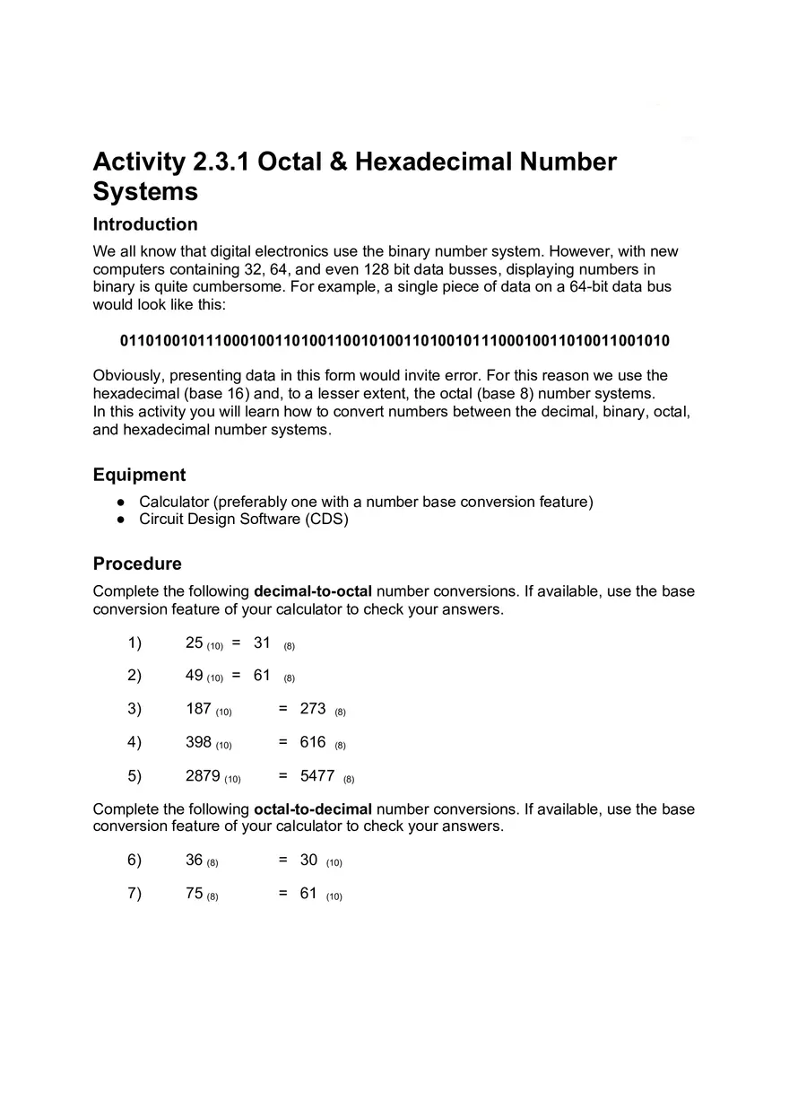2.3.1 Octal & Hexadecimal Number Systems - Page 1