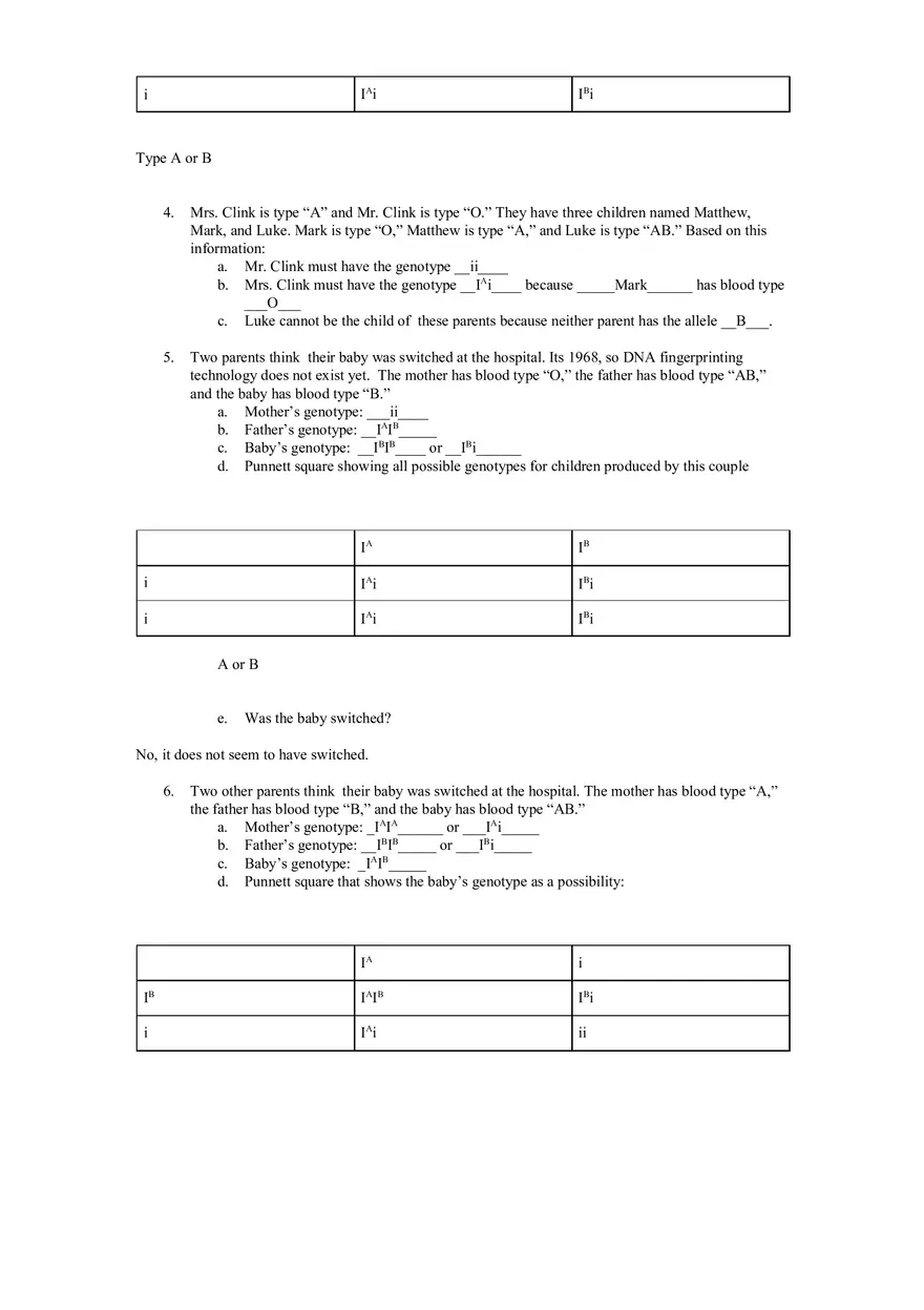Codominance Worksheet (Blood Types) - Page 2