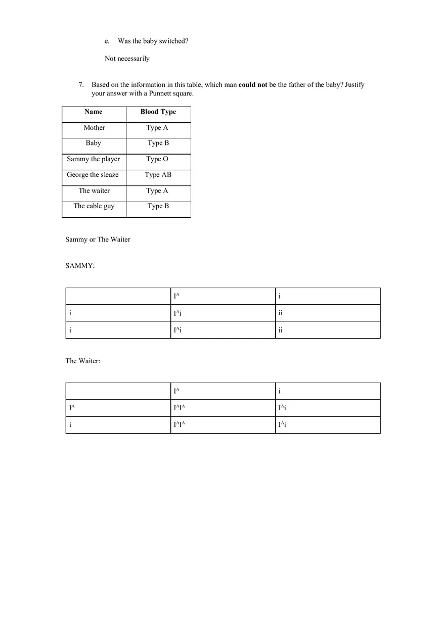 Codominance Worksheet (Blood Types) - Page 3