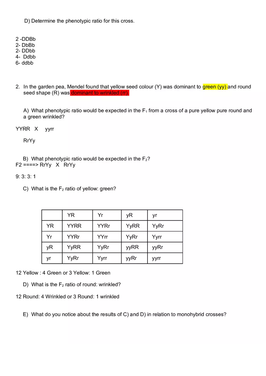 Genetics Problems – Dihybrid Crosses - Page 2