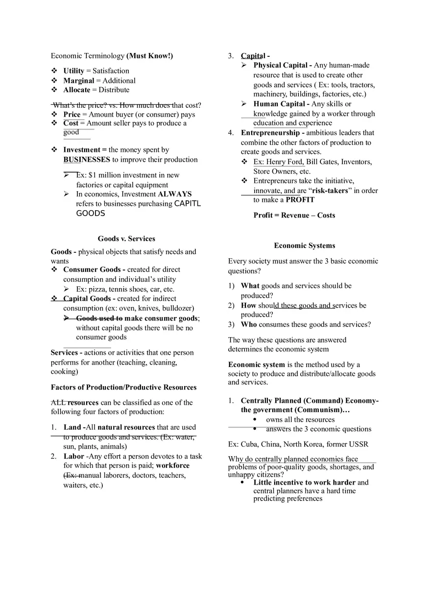 Macro Unit 1 Basic Econ Concepts Notes - Page 2