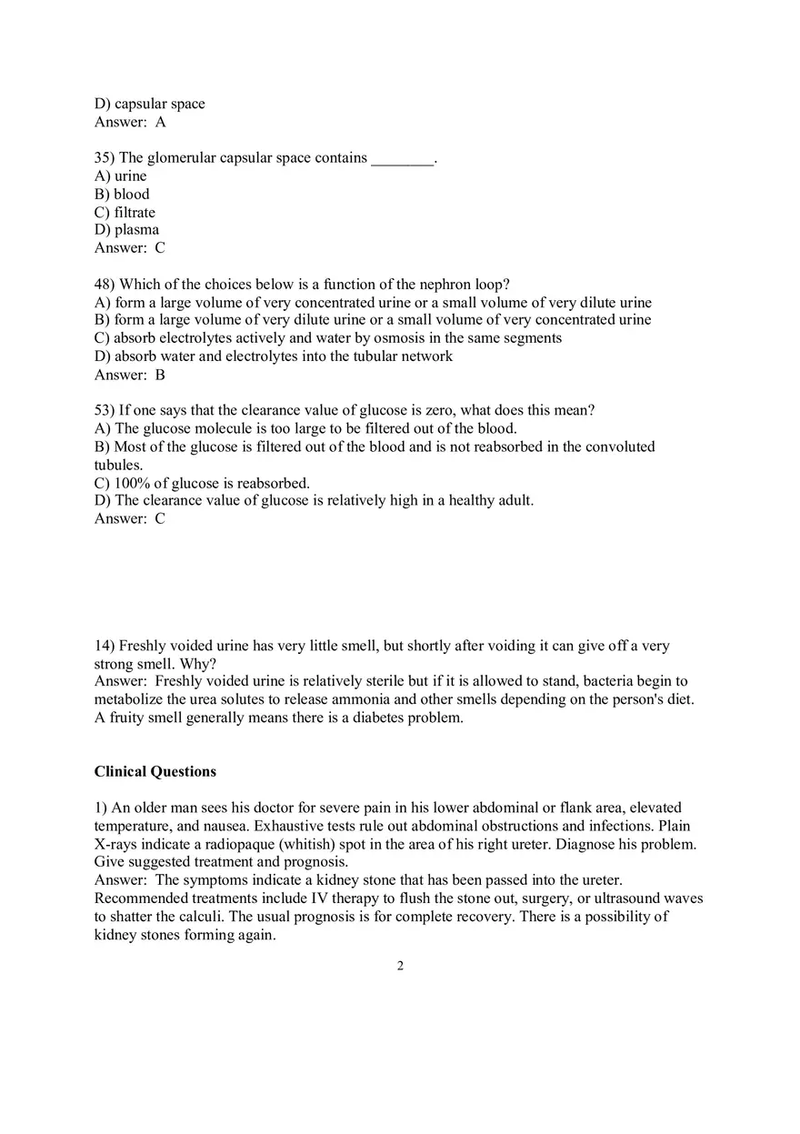Urinary  System Review Questions - Page 2