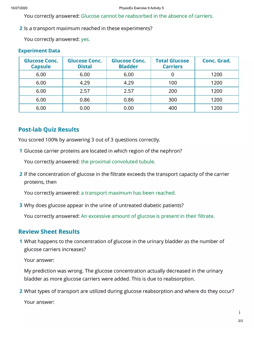 Reabsorption of Glucose via Carrier Proteins - Page 2